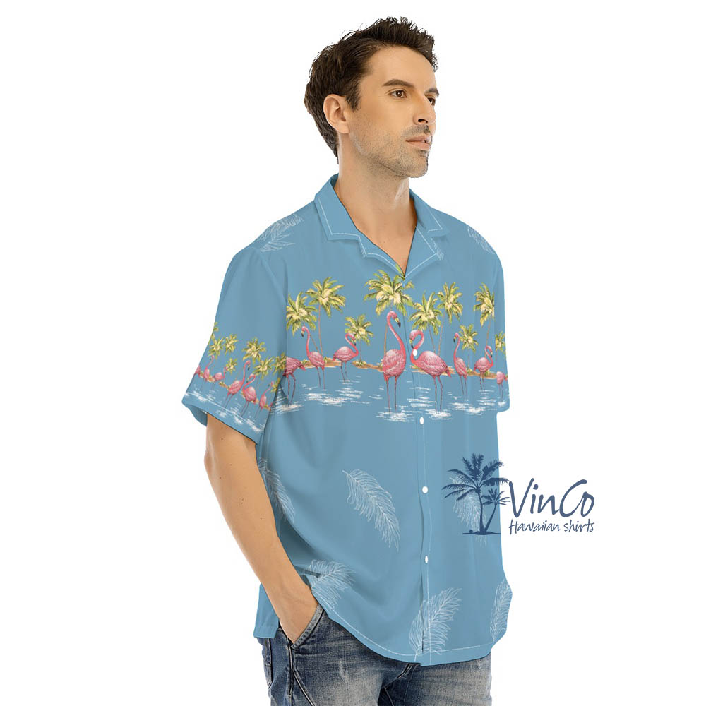 Blue Flamingo Aloha Shirt For Men