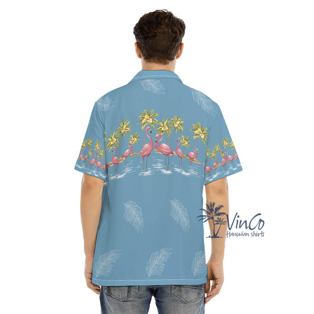 Blue Flamingo Aloha Shirt For Men