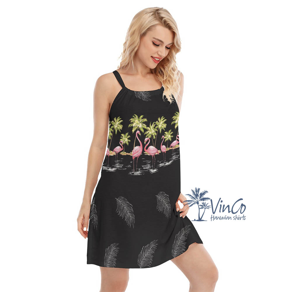 Women's Flamingo Black Hawaiian Dress For Summer