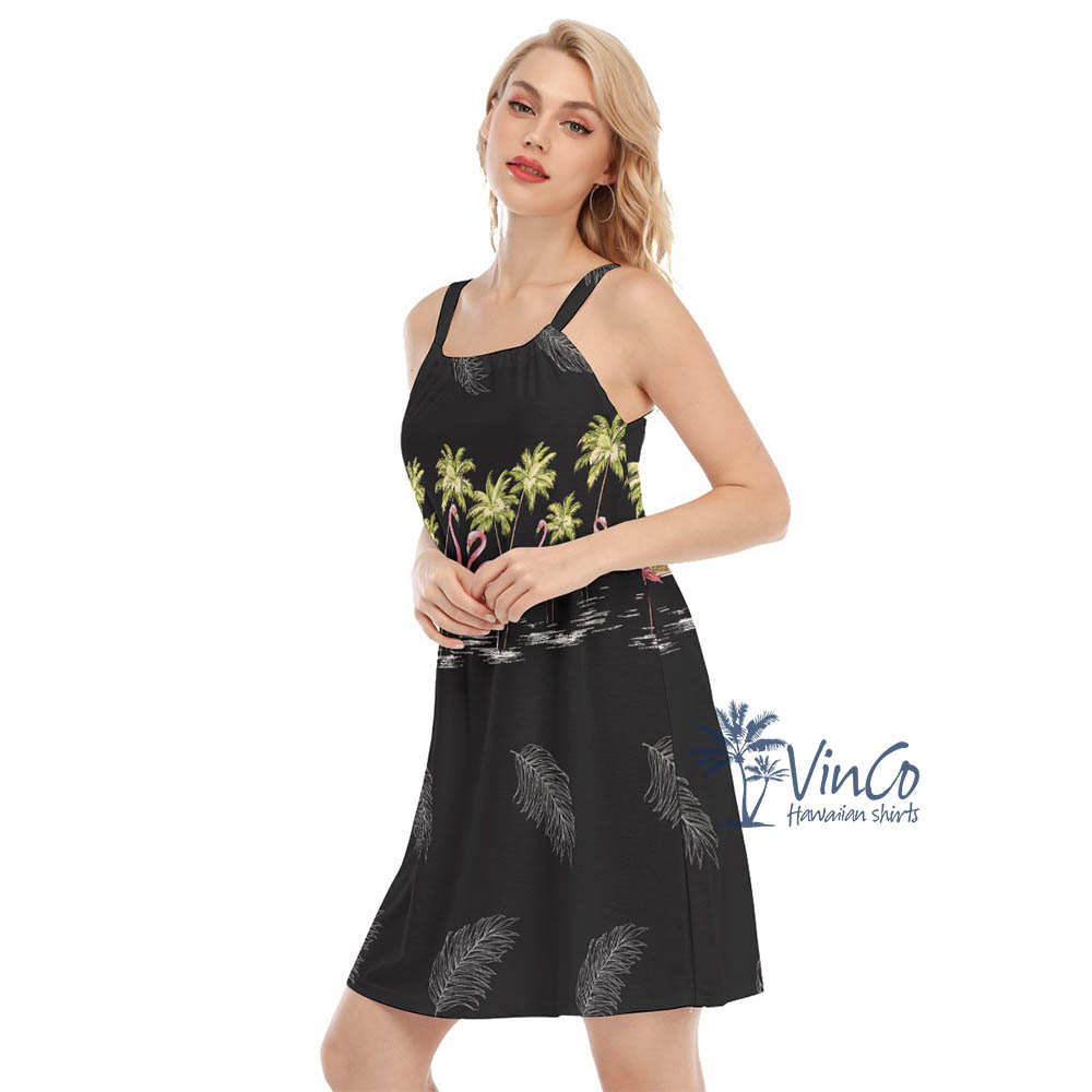 Women's Flamingo Black Hawaiian Dress For Summer