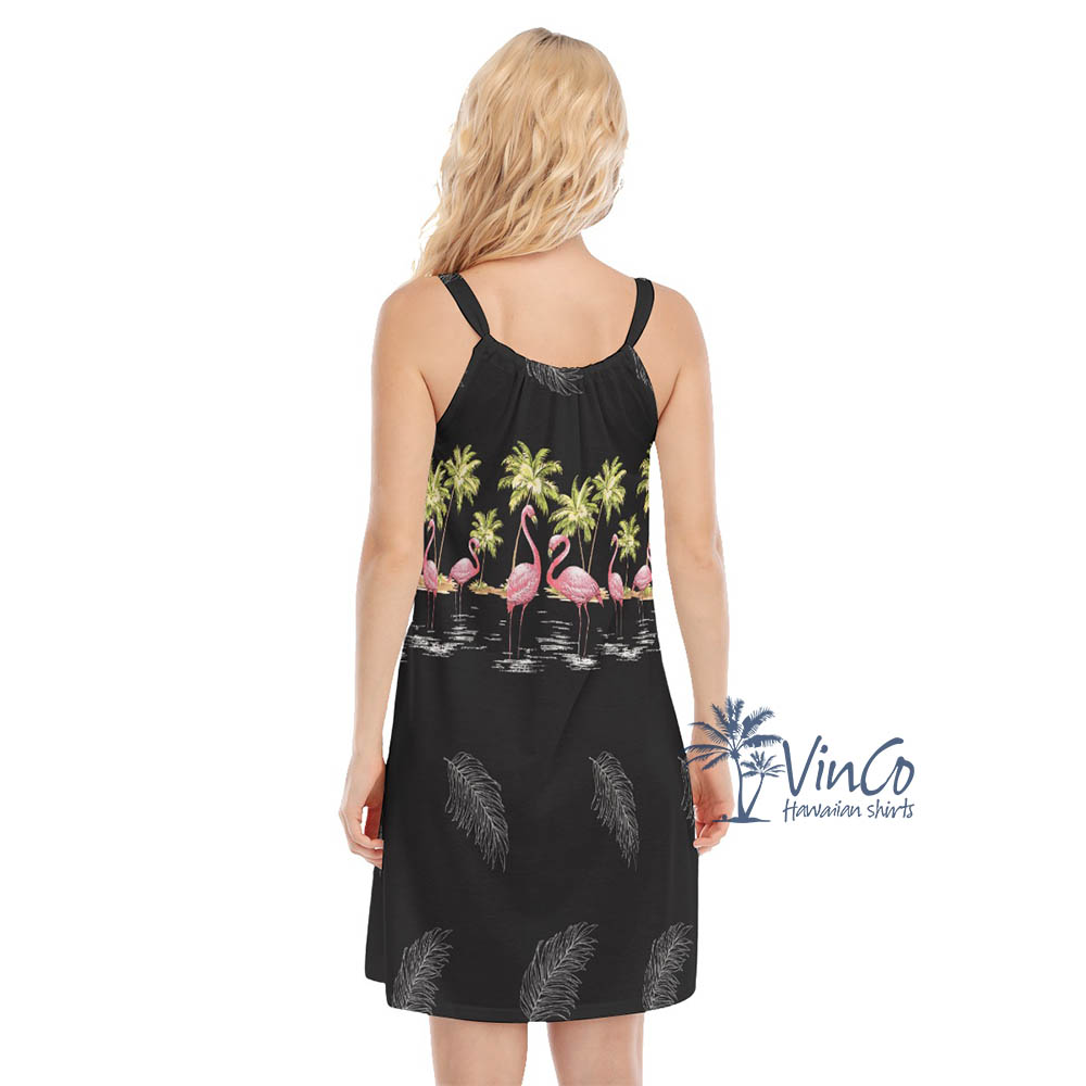 Women's Flamingo Black Hawaiian Dress For Summer