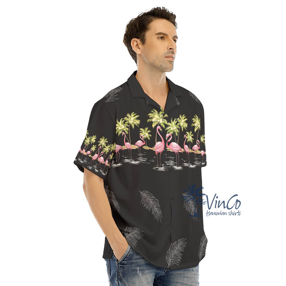 Men's Black Flamingo Hawaiian Shirt