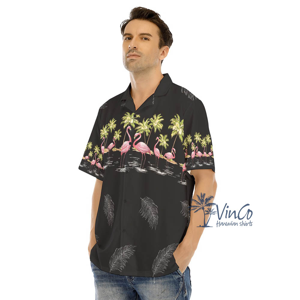 Men's Black Flamingo Hawaiian Shirt