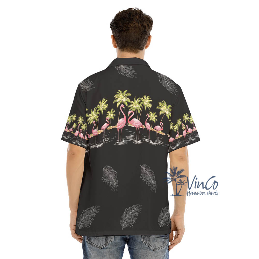 Men's Black Flamingo Hawaiian Shirt