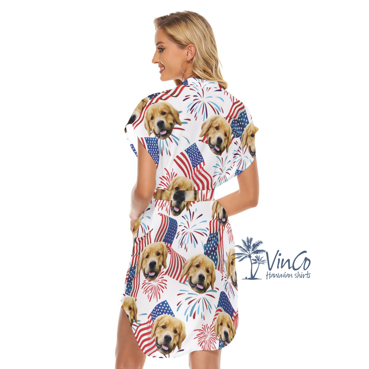 White Red And Blue Hawaiian Dress With Belts