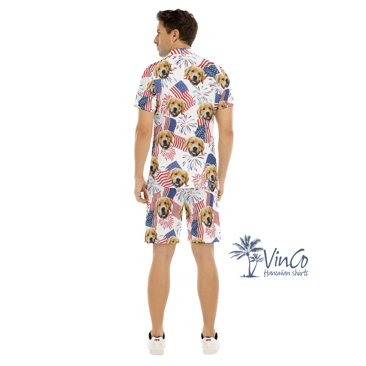White Red And Blue Flag Men's Hawaiian Set