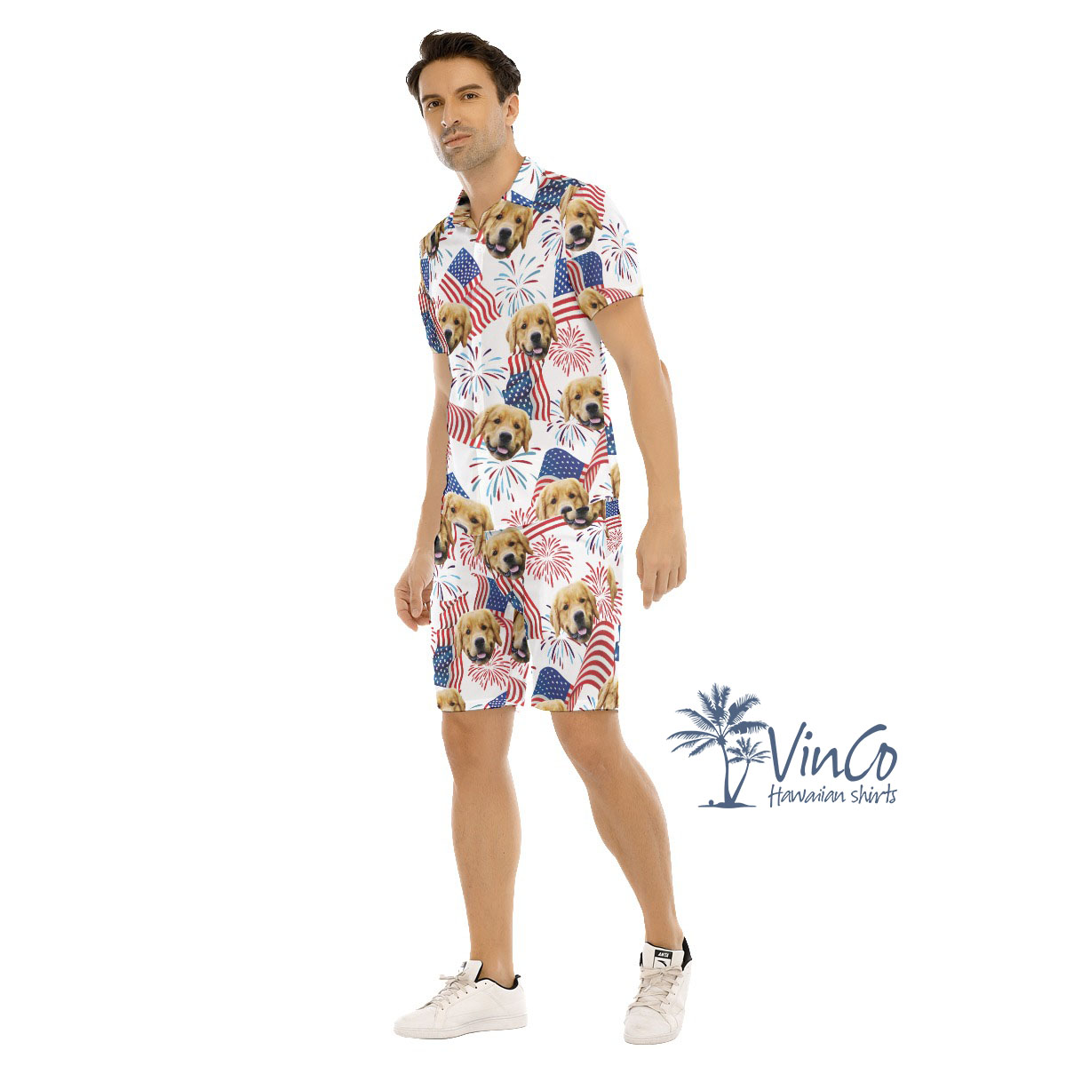 White Red And Blue Flag Men's Hawaiian Set