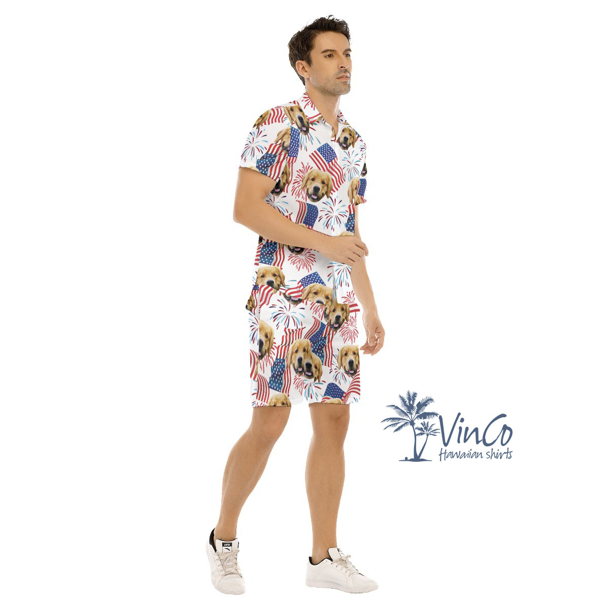 White Red And Blue Flag Men's Hawaiian Set