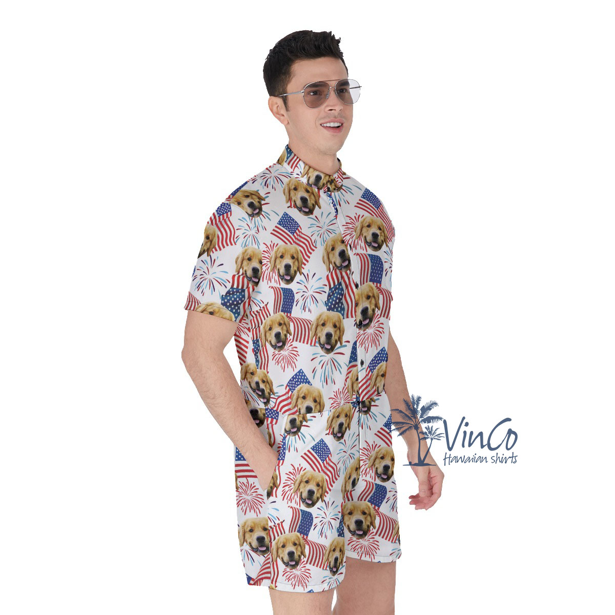 White Red And Blue Flag Men's Hawaiian Romper