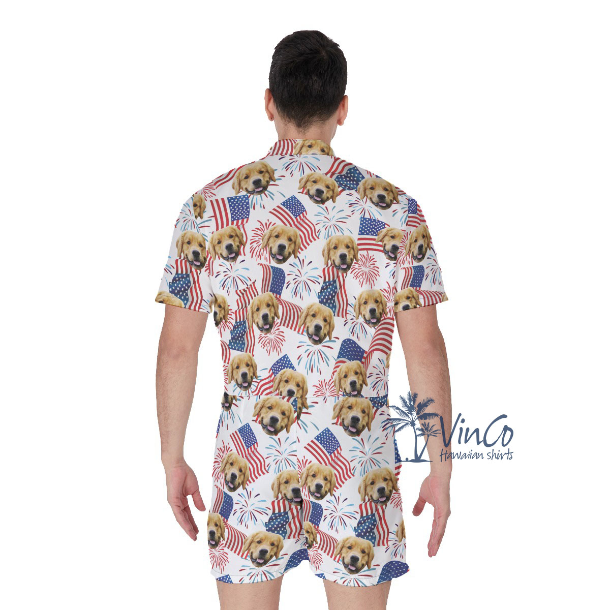 White Red And Blue Flag Men's Hawaiian Romper