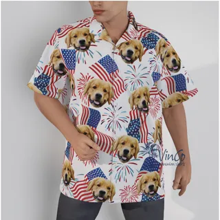 White Red And Blue Custom Face Hawaiian Shirt For Men