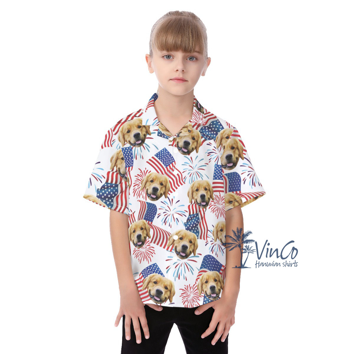 White Red And Blue Kid's Custom Hawaiian Shirt With Face - variant image 1