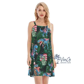 Funny Dinosaur American Flag Hawaiian Dresses For Women