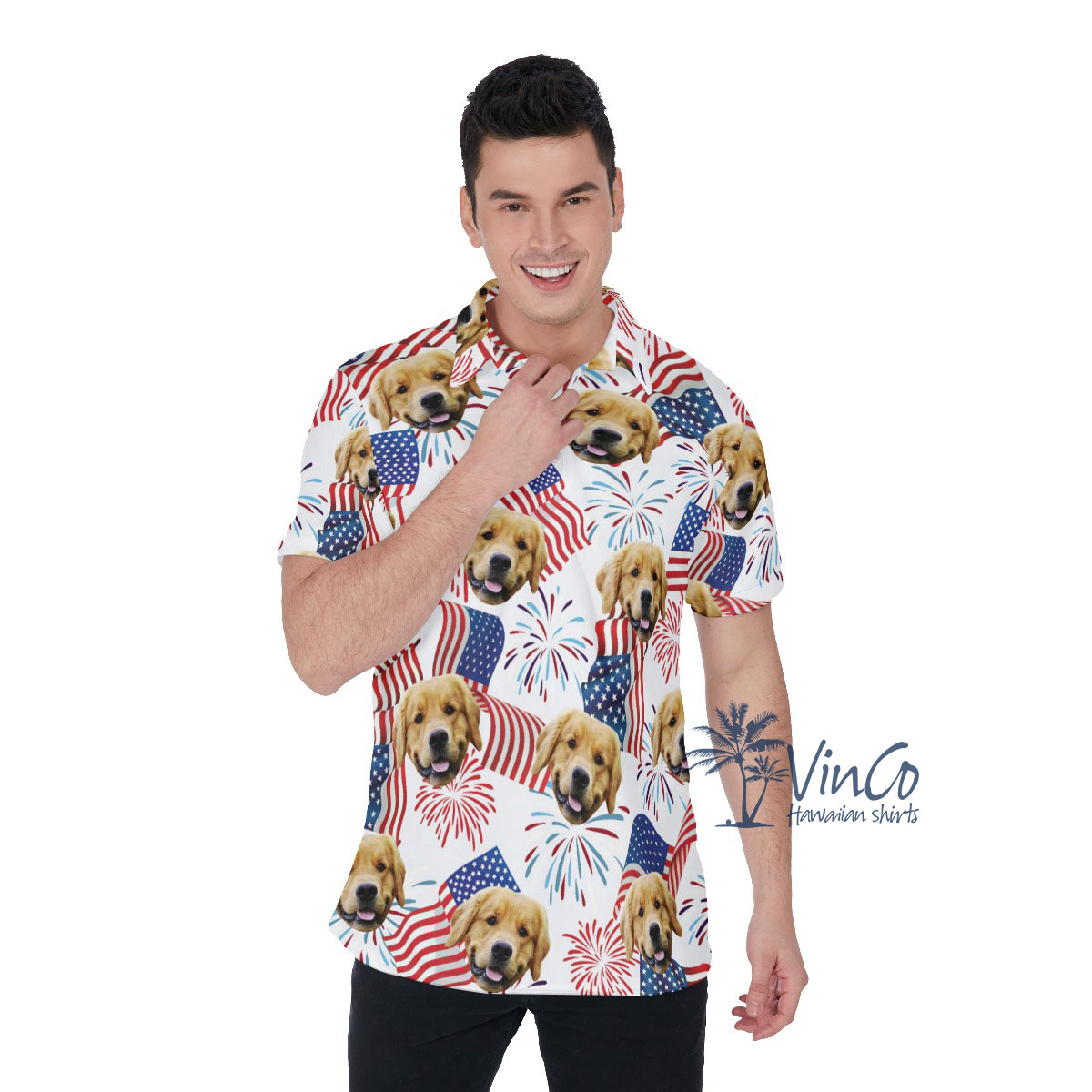 4th Of July Custom Men's Polo Shirt With Dog Face - variant image 1