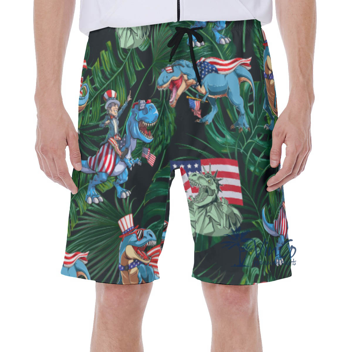 Funny Dinosaur Patriotic Hawaiian Swim Trunks For Men - variant image 1