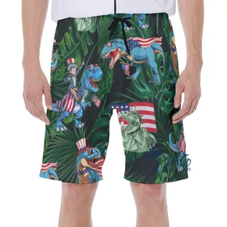 Funny Dinosaur Patriotic Hawaiian Swim Trunks For Men