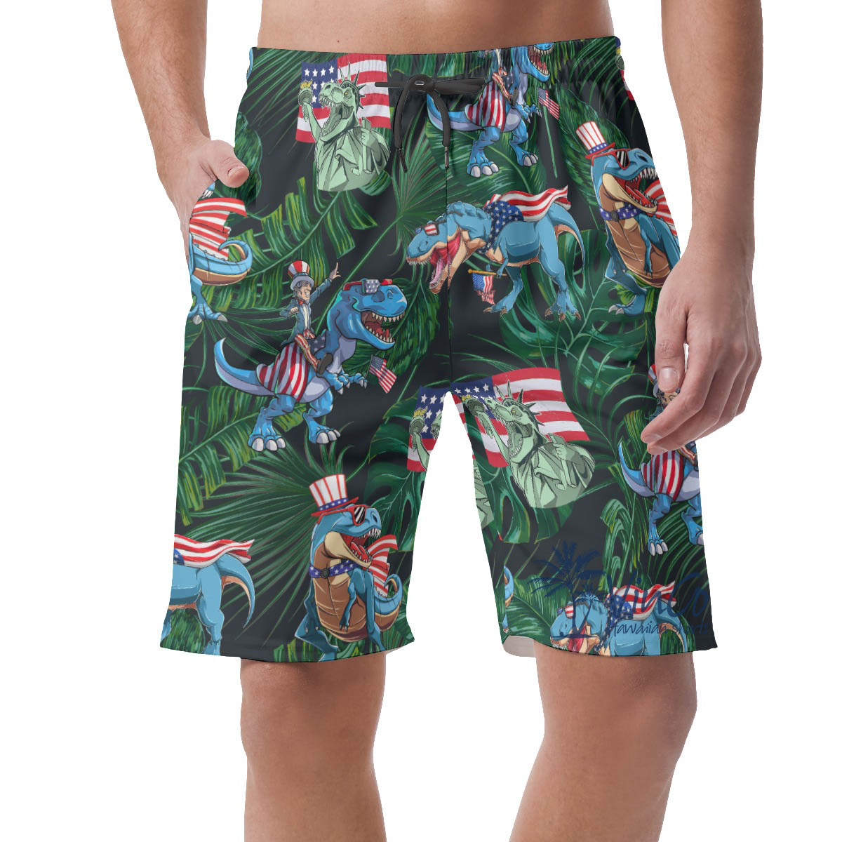 Amerisaurus Rex Tropical Green Hawaiian Beach Shorts For Men - variant image 1