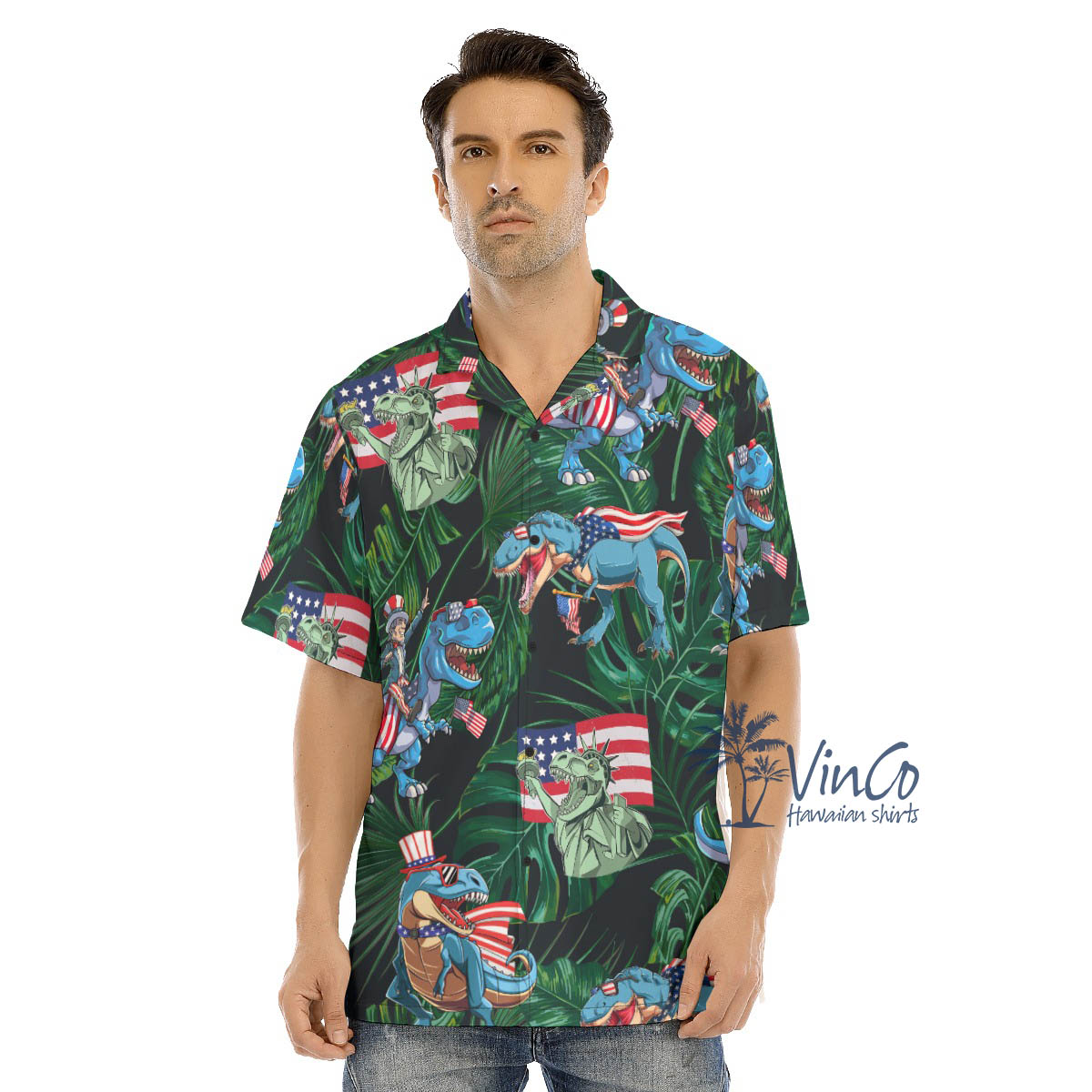 Funny Dinosaur 4th Of July Tropical Hawaiian Shirt - variant image 1