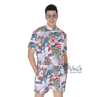 Amerisaurus Rex Hibiscus Men's Hawaiian Romper