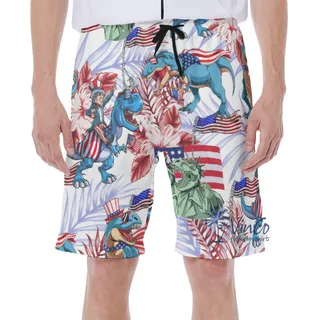 Patriotic Dinosaur American Flag Floral Hawaiian Swimwear For Men