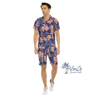 American Independent Day Custom Hawaiian Men's Set With Multiple Faces