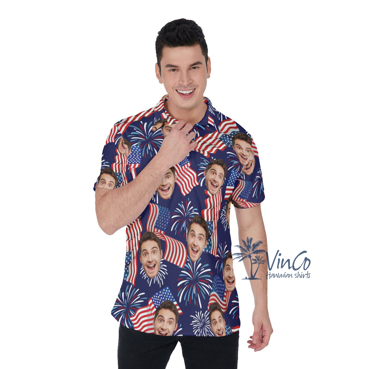 American Flag Custom Face Men's Polo Shirt For 4th Of July - variant image 1