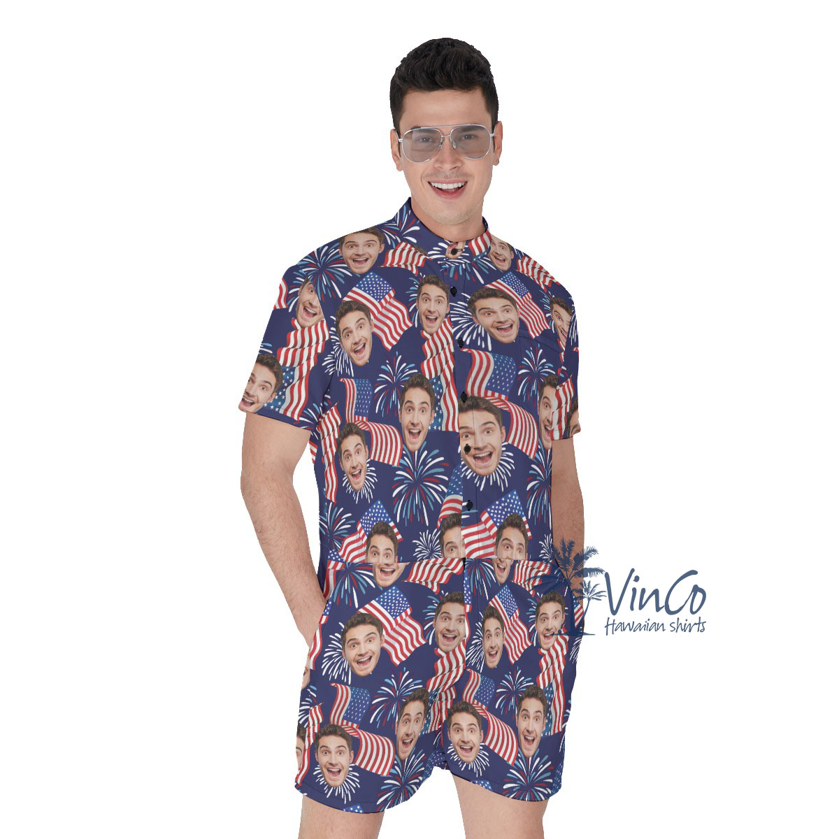 Custom American Flag Men's Romper With Face - variant image 1