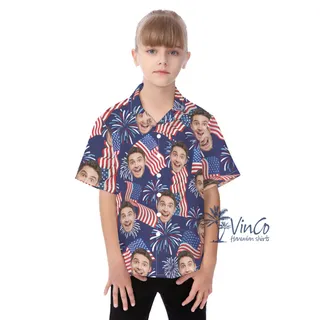 Custom Face Kids Hawaiian Shirt For 4th Of July
