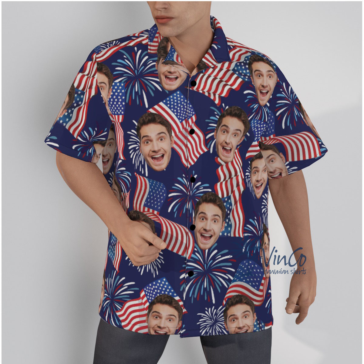 American Flag Custom Face Men's Hawaiian Shirt - variant image 1
