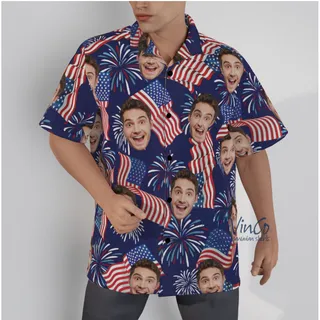 American Flag Custom Face Men's Hawaiian Shirt