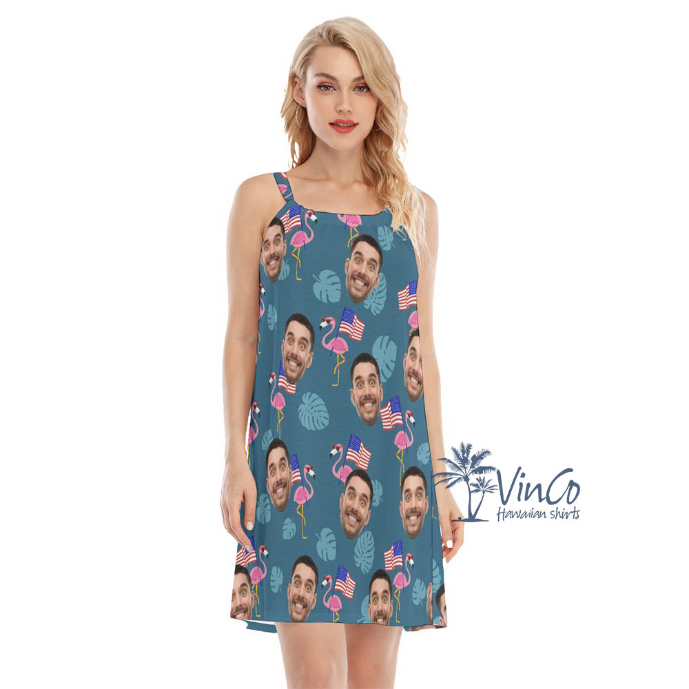 Funny Custom Flamingo 4th Of July Hawaiian Cami Dress For Summer - variant image 1