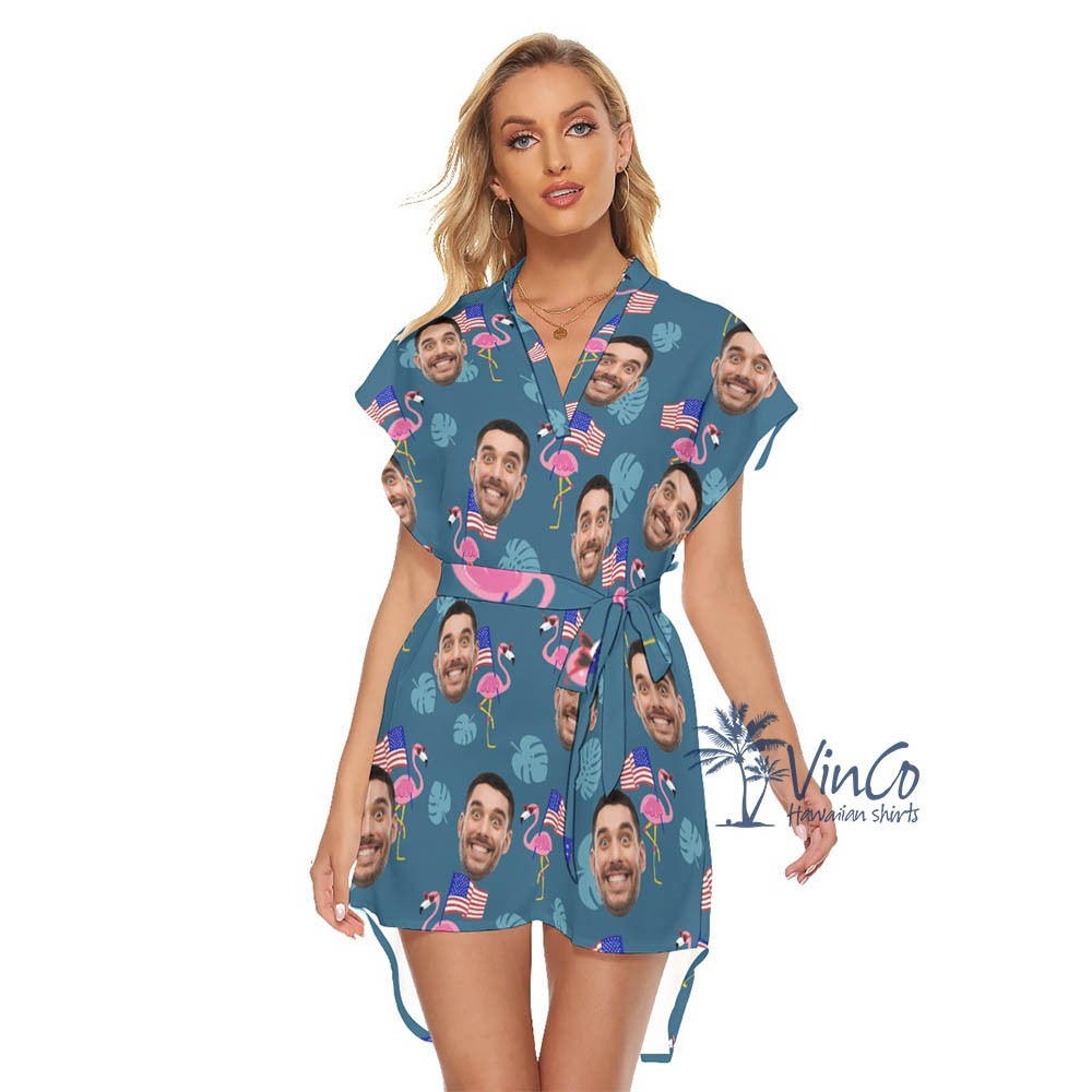 Custom Flamingo Patriotic Hawaiian Dresses For Women - variant image 1