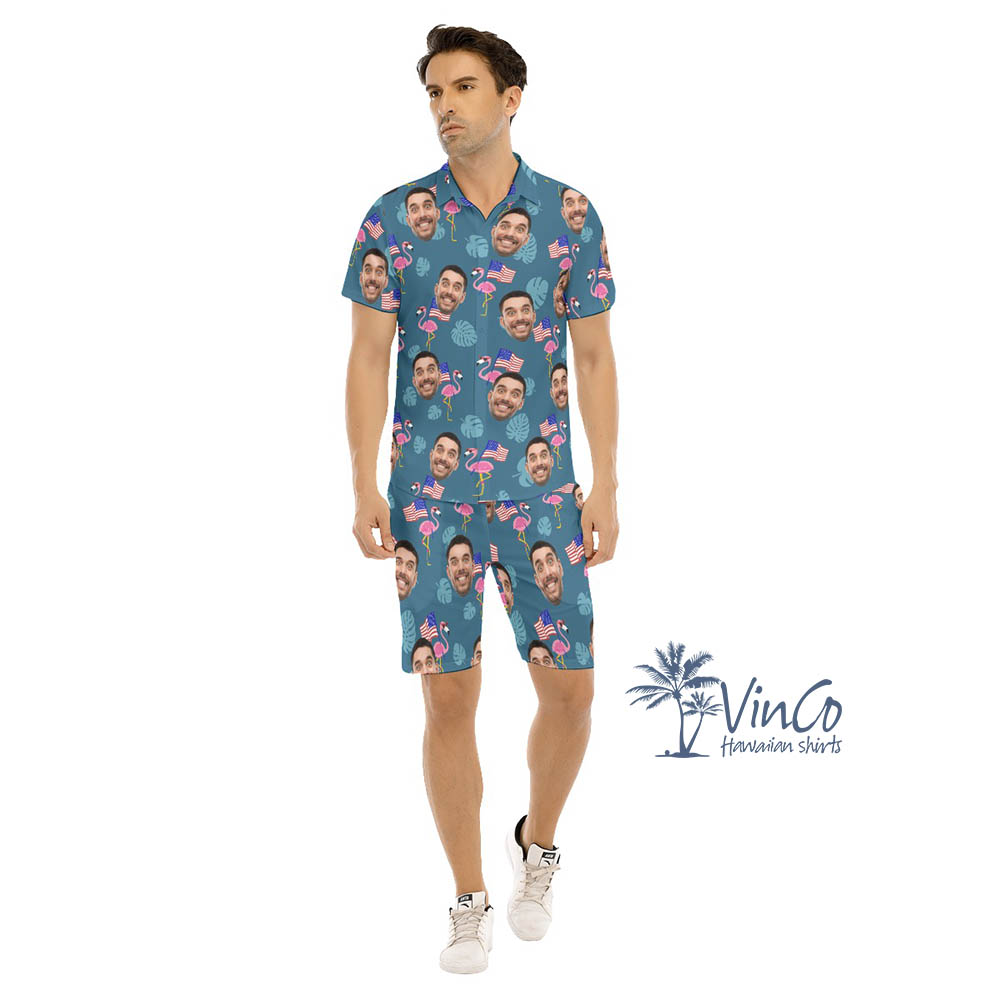 Patriotic Flamingo Personalized Hawaiian Shirt Shorts For Men - variant image 1