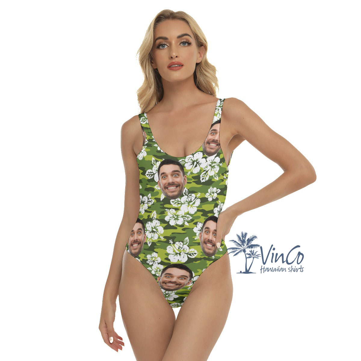 Custom Face Hibiscus Camouflage Women's Swimsuit - variant image 1