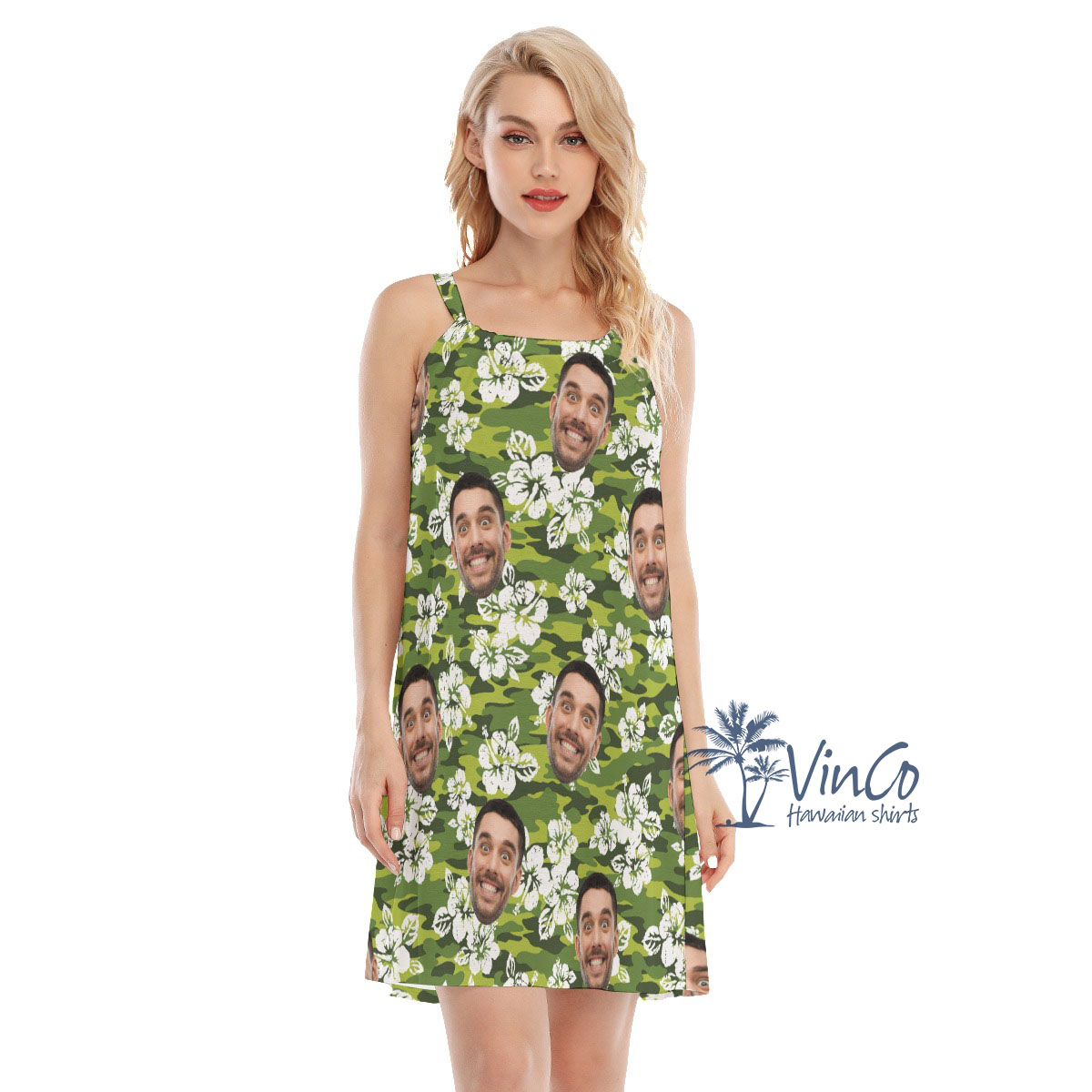 Custom Face Hibiscus Camouflage Women's Hawaiian Dress - variant image 1