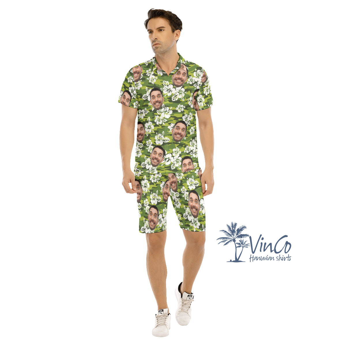 Hibiscus Camouflage Custom Face Men's Hawaiian Shirt And Shorts - variant image 1