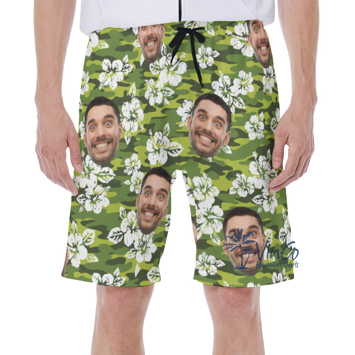 Hibiscus Camouflage Custom Face Men's Hawaiian Swim Trunks - variant image 1
