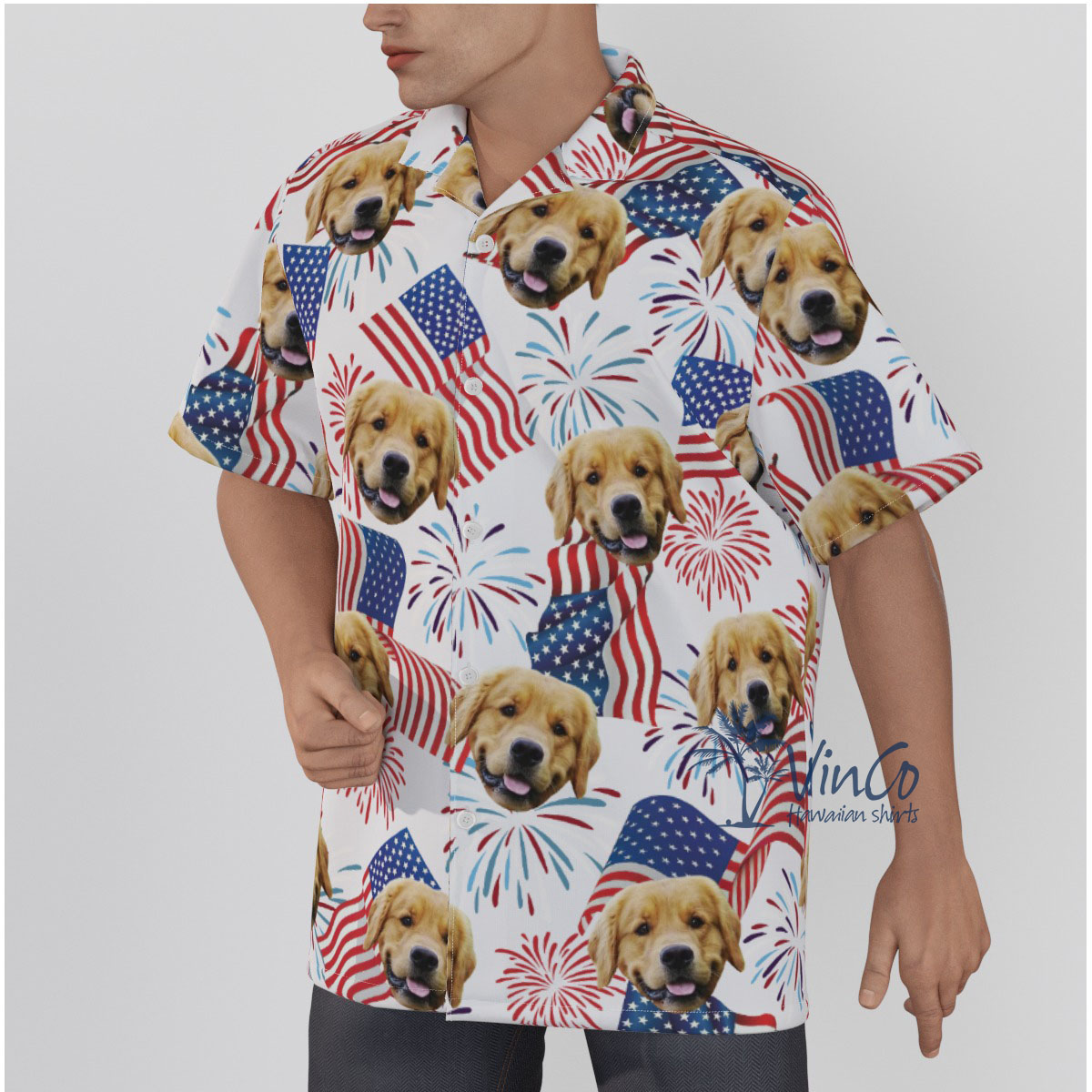 White Red And Blue Custom Face Hawaiian Shirt For Men