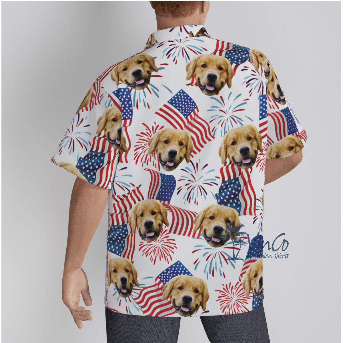 White Red And Blue Custom Face Hawaiian Shirt For Men