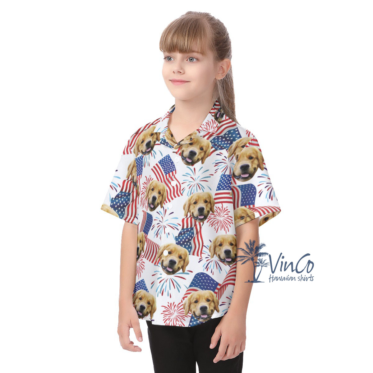 White Red And Blue Kid's Custom Hawaiian Shirt With Face