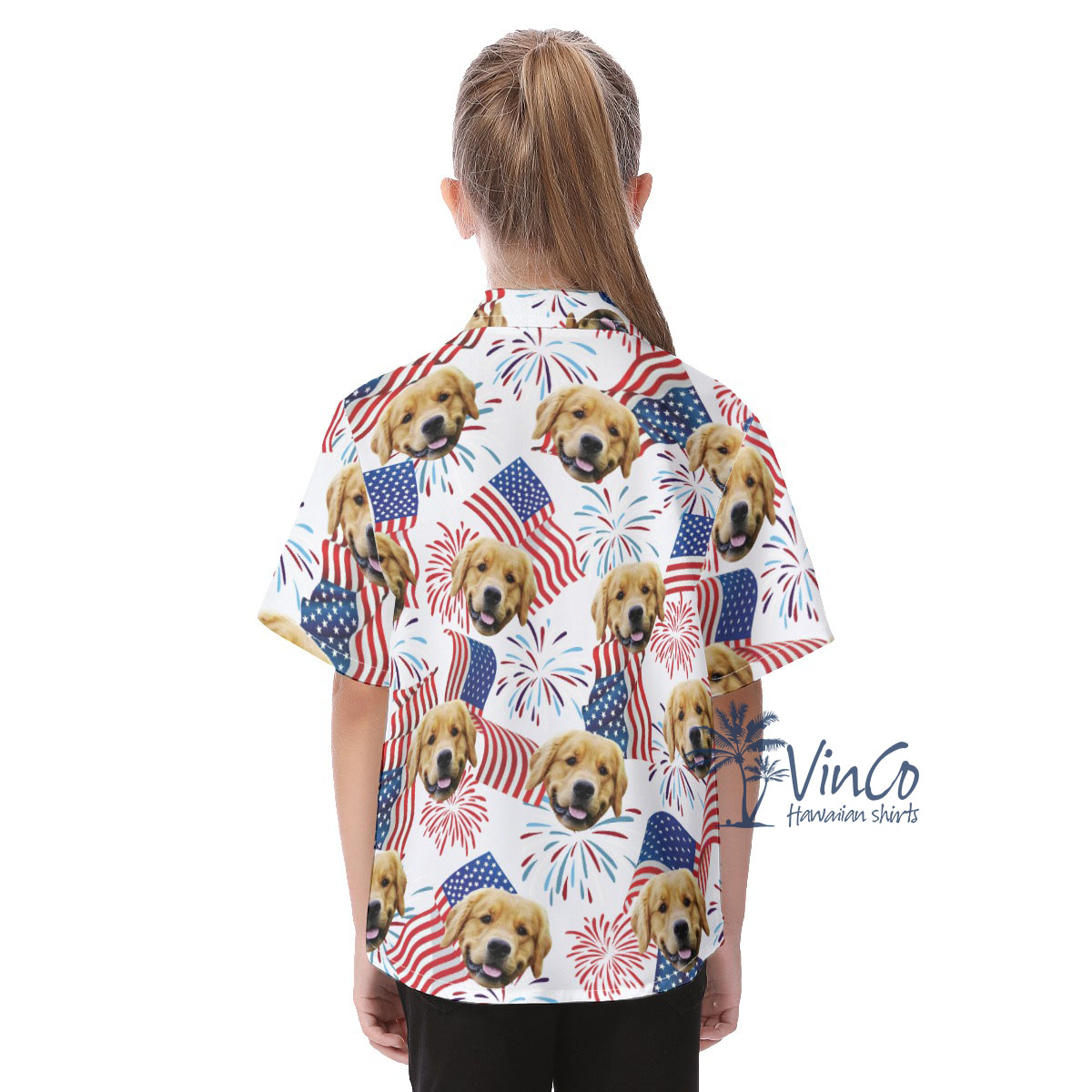 White Red And Blue Kid's Custom Hawaiian Shirt With Face