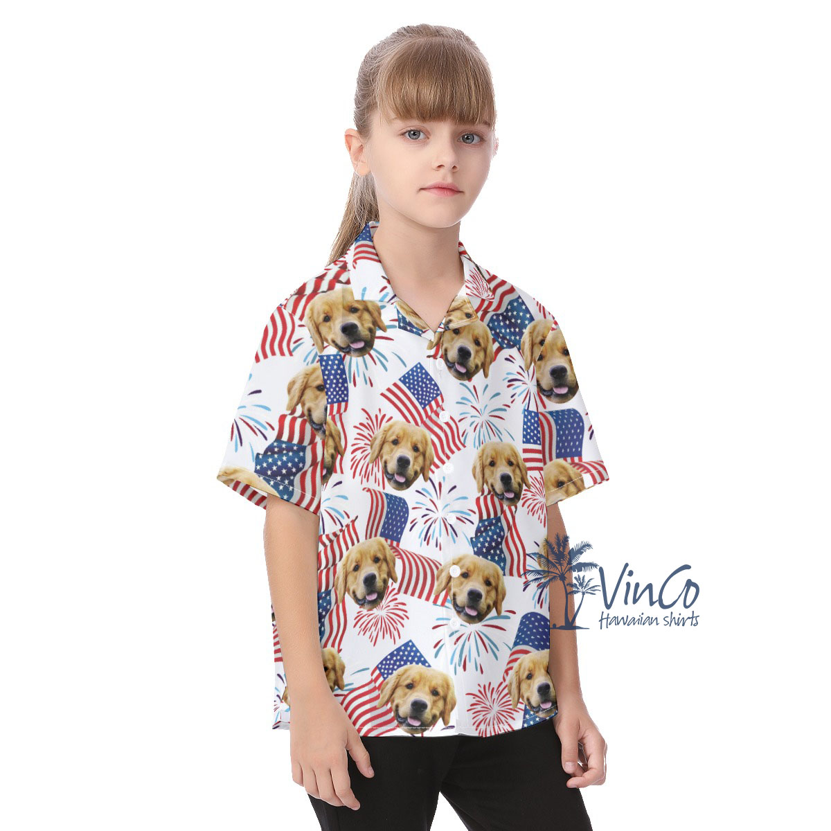 White Red And Blue Kid's Custom Hawaiian Shirt With Face