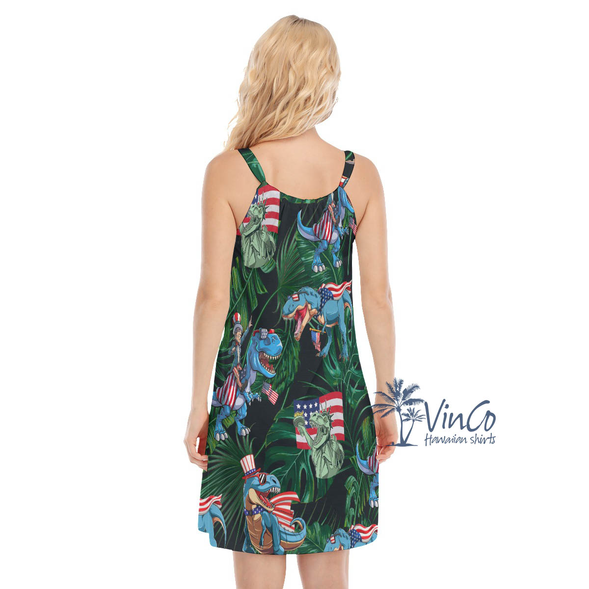 Funny Dinosaur American Flag Hawaiian Dresses For Women