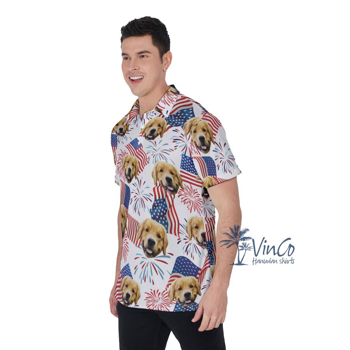 4th Of July Custom Men's Polo Shirt With Dog Face