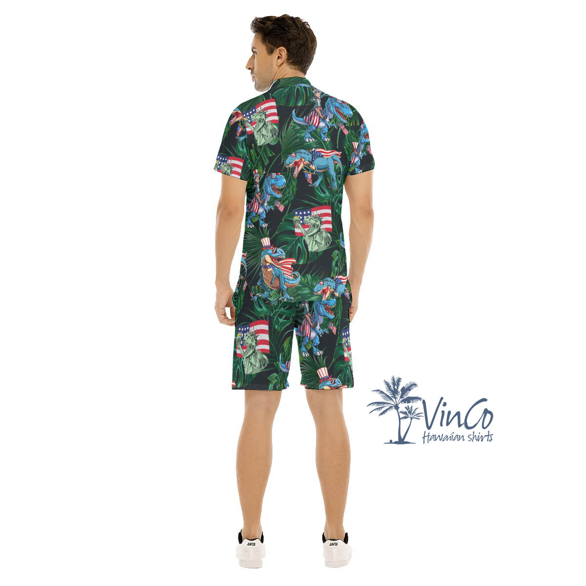 Set Dinosaur 4th Of July Hawaiian Shirt And Matching Shorts For Men