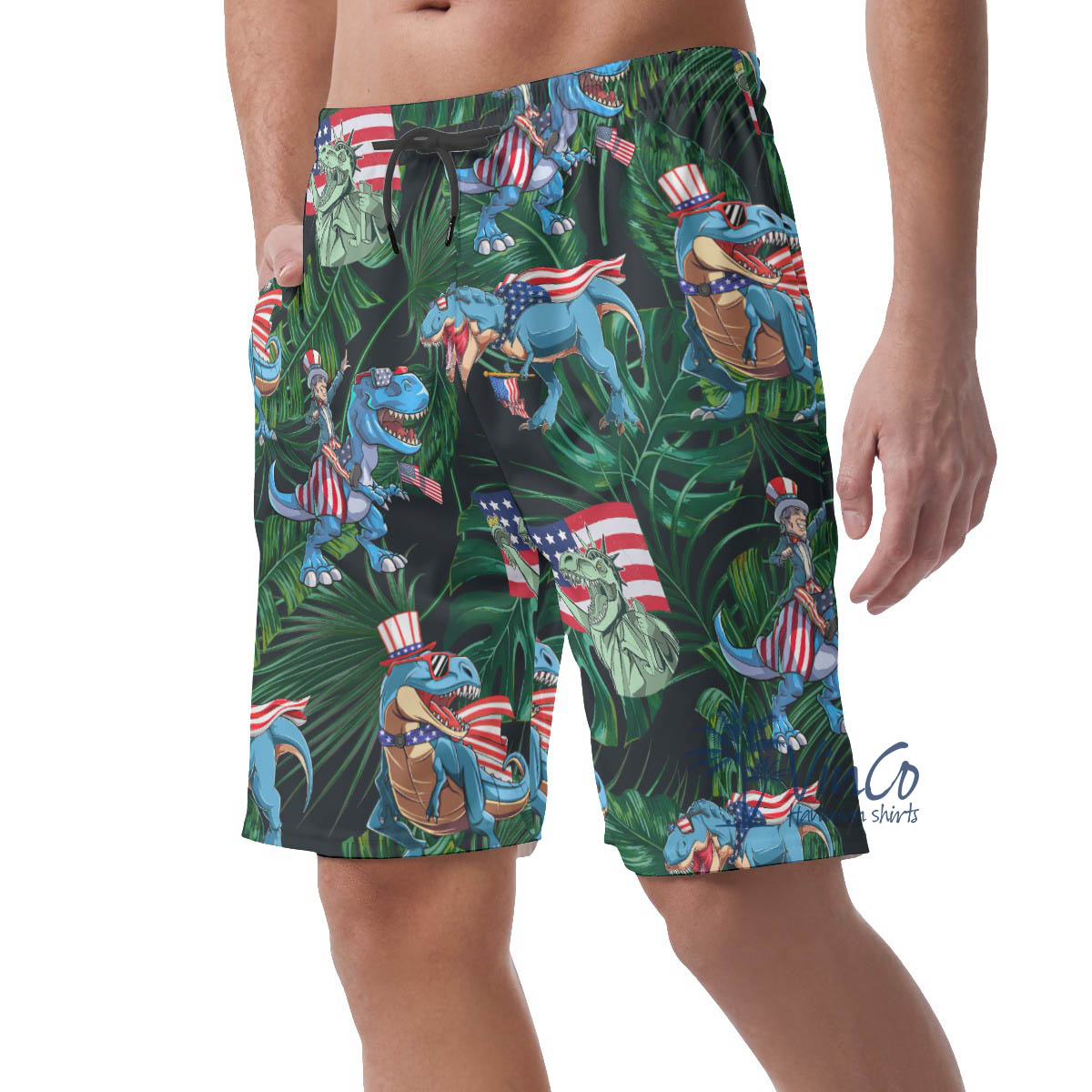 Amerisaurus Rex Tropical Green Hawaiian Beach Shorts For Men