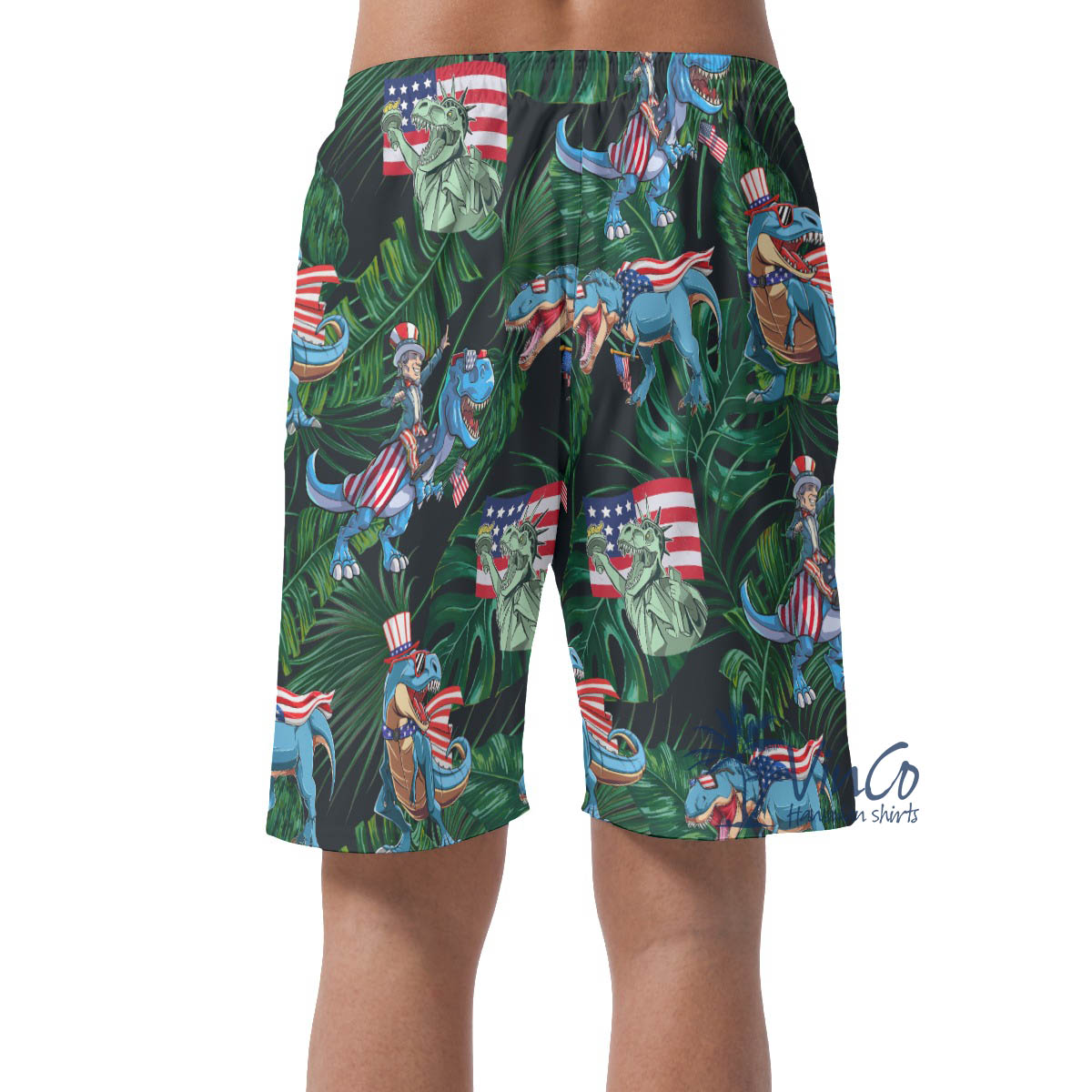 Amerisaurus Rex Tropical Green Hawaiian Beach Shorts For Men