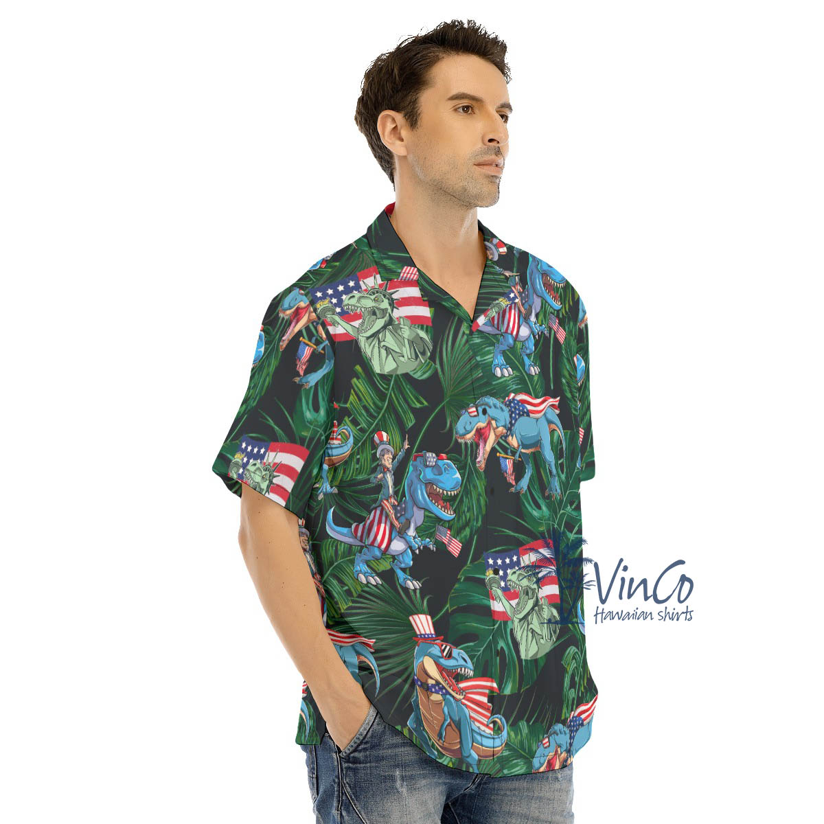 Funny Dinosaur 4th Of July Tropical Hawaiian Shirt