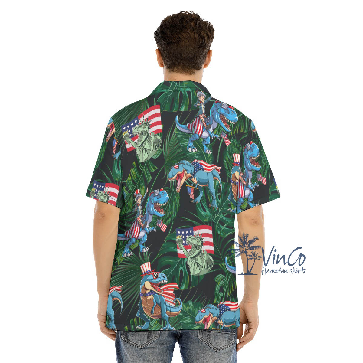 Funny Dinosaur 4th Of July Tropical Hawaiian Shirt
