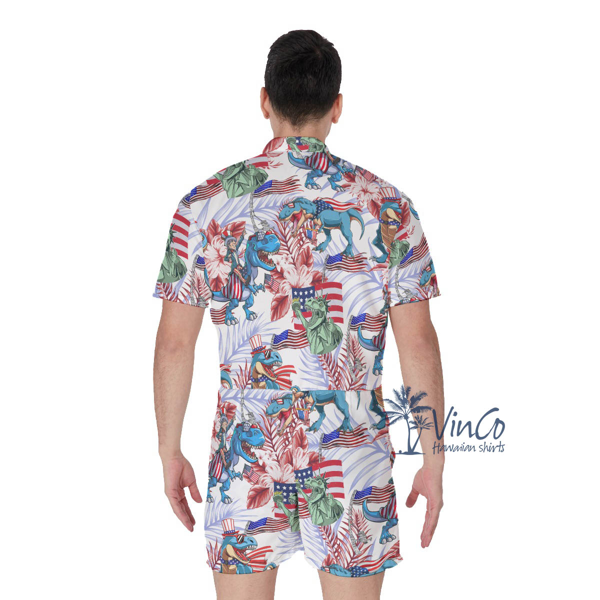 Amerisaurus Rex Hibiscus Men's Hawaiian Romper